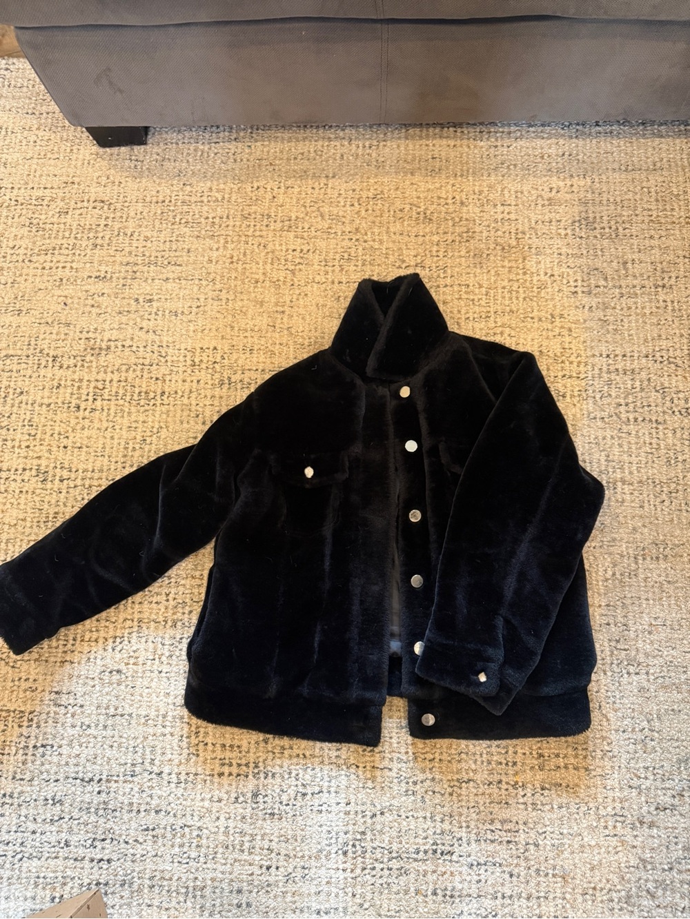 Women’s Black Plush Button-Up Jacket